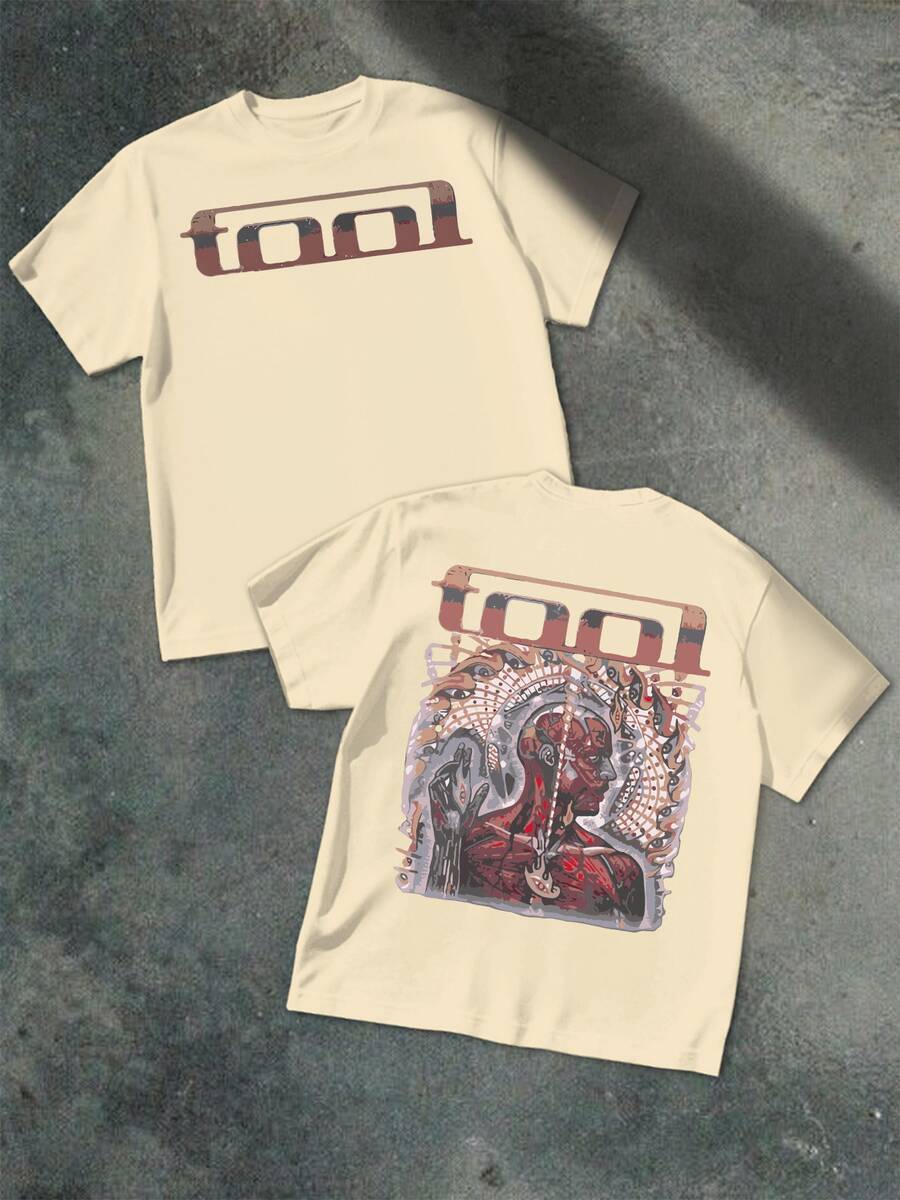 Tool Band Themed Art Graphic Men's Short Sleeve T-Shirt Double-Sided Printing For Concert And Rock Fans, Ideal Gift For Musicians 100% Cotton T-Shirt - Màu be - Xem 1