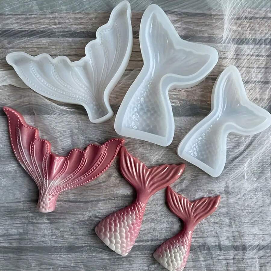 1 件美人鱼尾巴硅胶模具、蜡烛模具、肥皂模具、DIY 软陶粘土滴胶装饰模具、手工装饰艺术工具 - 白色 - 查看 1