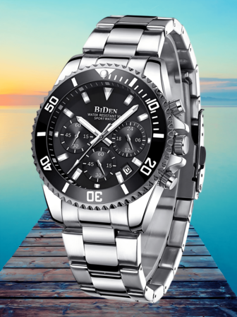 BIDEN Classic Sea Monster Quartz Multifunctional Wrist Watch For Men, Casual Business Watch With Luminous, Waterproof, Date Display, Stainless Steel Band, Free Strap Cutting Tool Included