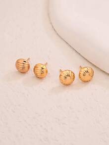 1对简约几何耳环，休闲通勤风格，女士款 - 金黃色 - 查看 3