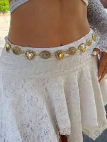 Ein vintage Metall-Goldgürtel, ein goldener herzförmiger ovaler Gürtel, dieser Damengürtel im Western-Stil ist perfekt als Geschenk für eine Freundin. Er kann mit verschiedenen Outfits im Frühling, Sommer, Herbst und Winter kombiniert werden und betont die Taille als Körperschmuckzubehör.