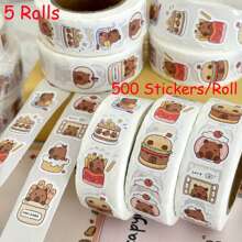 500张可爱水豚贴纸卷 DIY剪贴簿装饰贴纸，适用于礼品包装和日记用品 - 彩色 - 查看 9