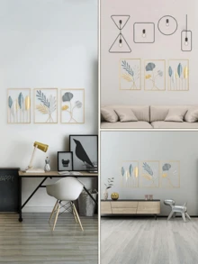 3 件金色金属墙饰叶壁挂，3D 彩绘金属墙饰，适合客厅、卧室 - 彩色 - 查看 6