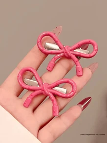 Sanrio Set de 2 pinzas para el cabello de resina con lazo, estilo dulce y lindo con diseño hueco, pasadores en forma de lazo para niñas, accesorios de moda para el flequillo y el manejo del flequillo - Sanrio