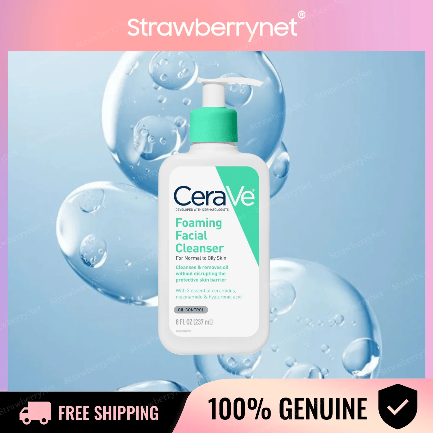 CeraVe Foaming Cleanser For Normal To Oily Skin (With Pump) 1000ml/33.8oz - White - View 1
