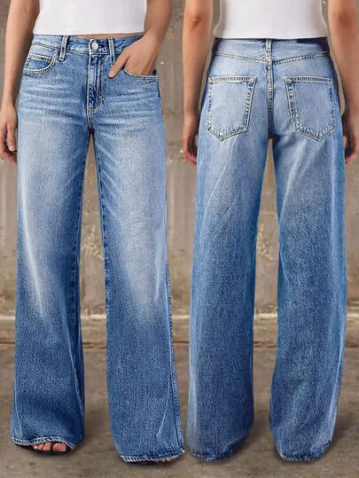 Straight Leg Jeans For Women High Waisted Stretchy Loose Denim Pants Casual Baggy Jean Trousers