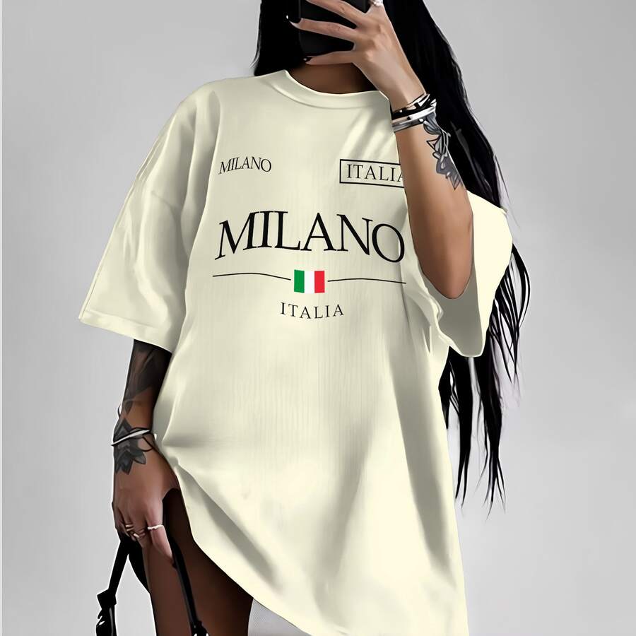 T-Shirt Women's Minimalist Milano Italia Italy Fashion Foreign Stylish Modern Cotton Casual Versatile