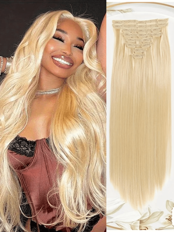 8pcs Seamless Clip On Hair Extensions,Human Hair, Straight Hair, Increased Volume And Length, Easy To Wear, Suitable For Women Of All Ethnicities To Wear, Natural Hair Extensions | Elegant Hair Accessories | Safe Clip On Accessories
