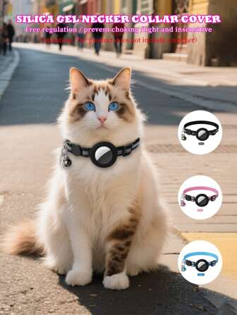 1 stuk draagbare, waterdichte en krasbestendige tracker beschermhoes, verstelbare touwriem, Airtag siliconen hoes, kattenhalsband, veiligheidsgesp, kattenhalsband, huisdierhalsband, bel, anti-verlies beschermhoes voor kittens en puppy's (exclusief tracker)