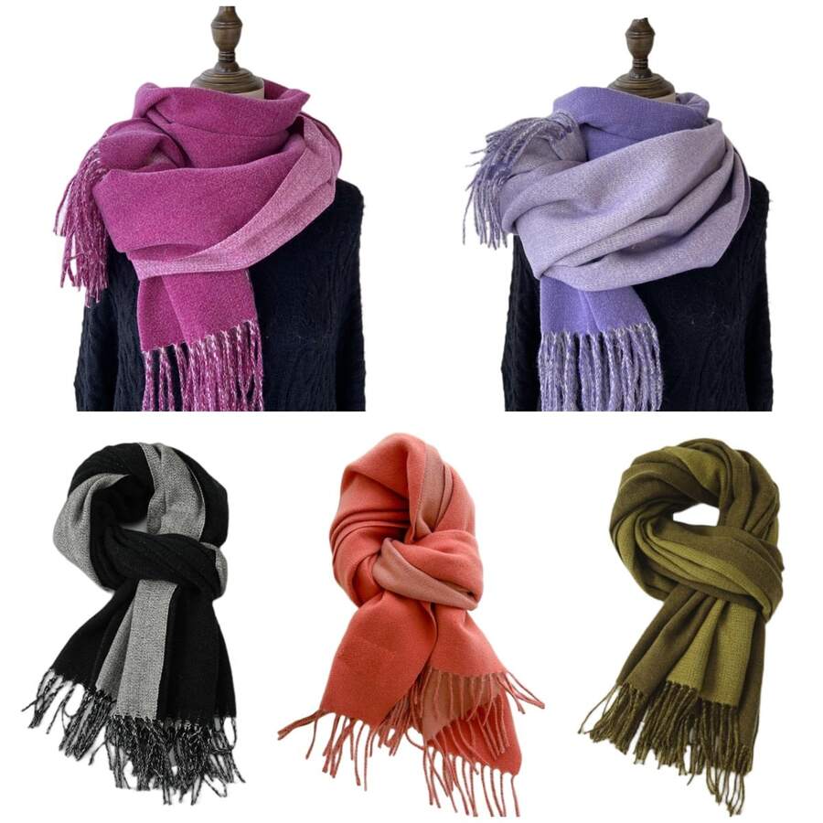 1 件女士冬季围巾仿羊绒披肩和围巾加厚保暖女士时尚双面保暖毯户外披肩带流苏围巾