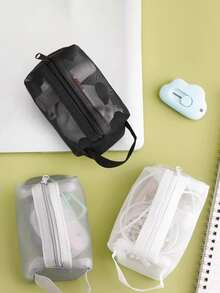 1 件网状数据线收纳袋透明手持式整理袋，可装卡片、硬币、钥匙、迷你文具、笔袋、女士钱包、钱包、返校用品、迷你钱包、铅笔袋、沙滩配件 - 彩色 - 查看 1