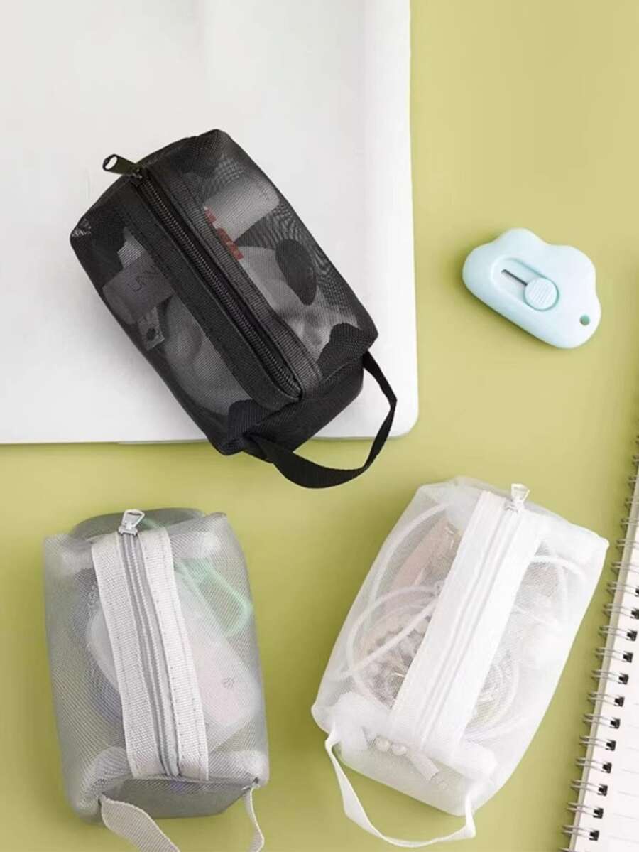 1 件网状数据线收纳袋透明手持式整理袋，可装卡片、硬币、钥匙、迷你文具、笔袋、女士钱包、钱包、返校用品、迷你钱包、铅笔袋、沙滩配件 - 彩色 - 查看 1