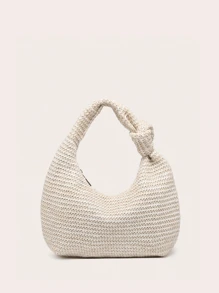 Women's Crescent-Shaped Handbag In Solid Color, Versatile And Fashionable, With Knotted Single Handle, Suitable For Carrying Under The Arm And For Travel.