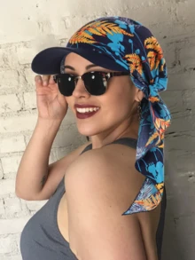 1件装女士印花头巾帽，时尚花卉筒帽，弯檐帽，欧美风格，适合搭配连衣裙