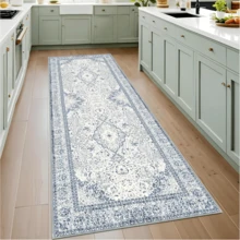 Gdieo Vintage Machine-Washable Non-Slip Runner Rug - Low Pile Lightweight Area Carpet For Indoor Hallway, Entryway, Kitchen, Living Room & Corridor Mat Home Decoration Rug, Blue And White Porcelain Style, Thanksgiving Christmas Gift,BLUE - 藍色 - 查看 3