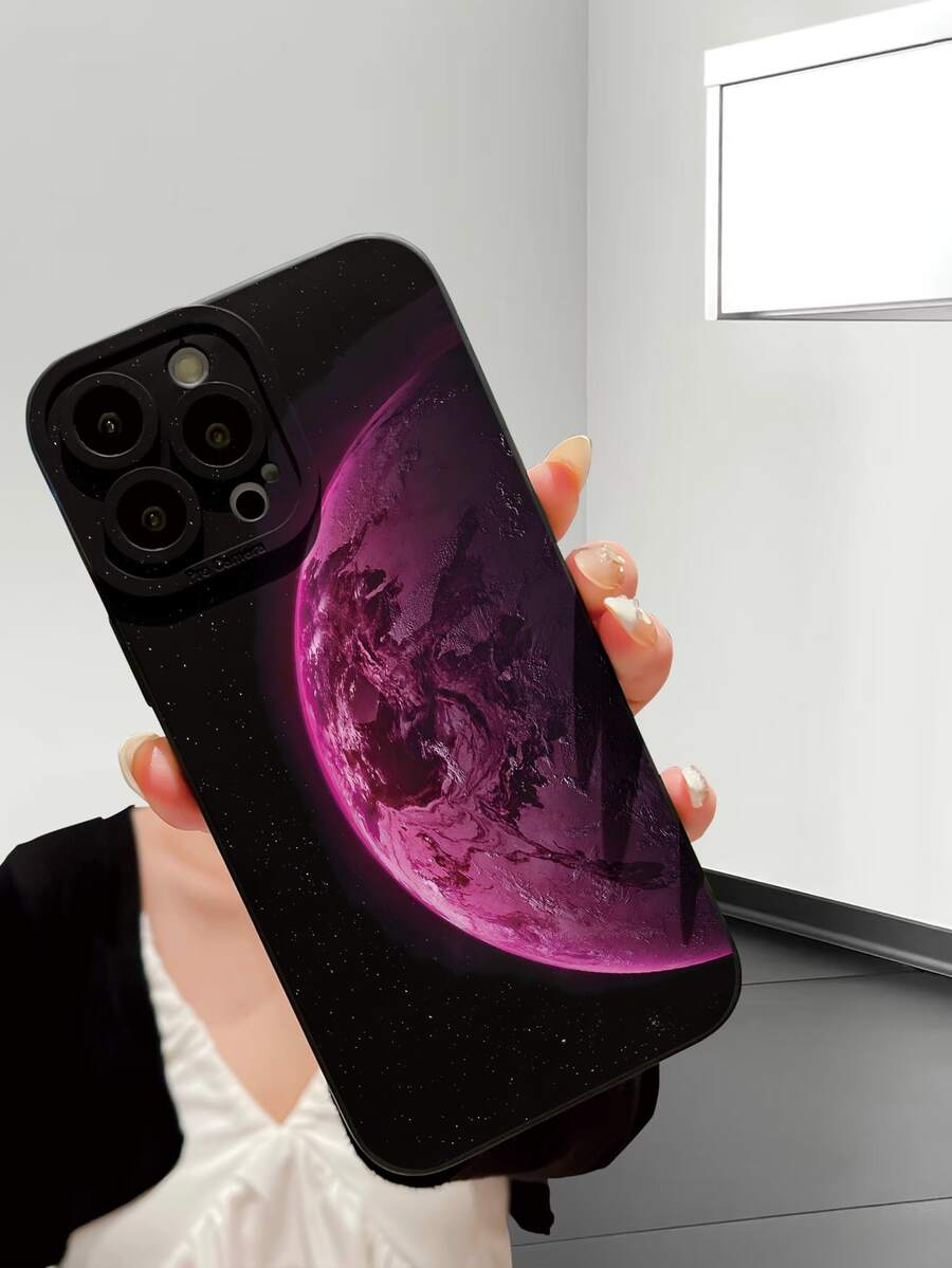 1 件时尚高品质洋红色月亮图案黑色瞳孔镜头保护防震简约手机壳适用于 Apple//OPPO/Vivo/Redmi/ 系列