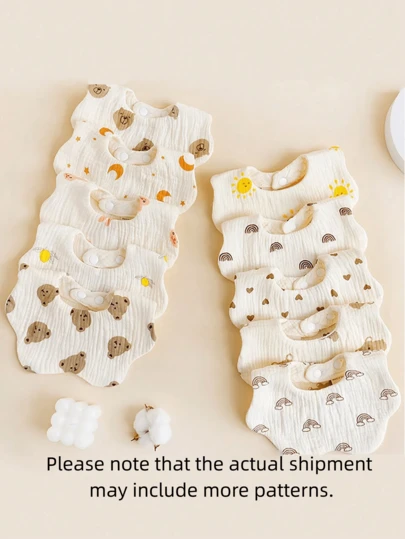 5 件套新生儿花卉图案围兜，婴儿拍嗝巾喂奶围兜