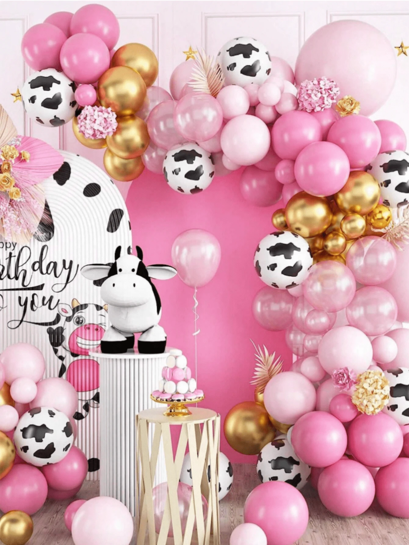 114pcs Cow Themed Party Decor Cow Print Balloon Garland Set - Beaded, Pink & Golden, Rustic Charm For Cowgirl/Cowboy Parties - Perfect Decorations For First Rodeo, Ranch Birthday, & Shower Celebrations,Pink Balloon Garland Arch Kit With Cow Printed Latex Ball For Cow Theme Birthday Birthday Party Wedding Decorations Shower Globos