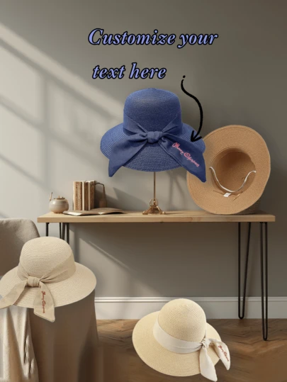 1pc Customizable Fisherman Sunhat, Casual Hat, Women's Fashion All-Match Straw Hat, Outdoor Beach Sun Protection Hat, New Bucket Hat, Wide Brim Sun Blocking Straw Hat, Foldable Vacation Beach Hat, Outdoor Travel Sun Hat