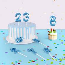 1 cây nến trang trí bánh sinh nhật, nến kỹ thuật số mạ vàng màu xanh dương tinh tế, đồ dùng trang trí đám cưới và sinh nhật, trang trí nhà cửa và tiệc tùng. - Màu xanh lam - Xem 4