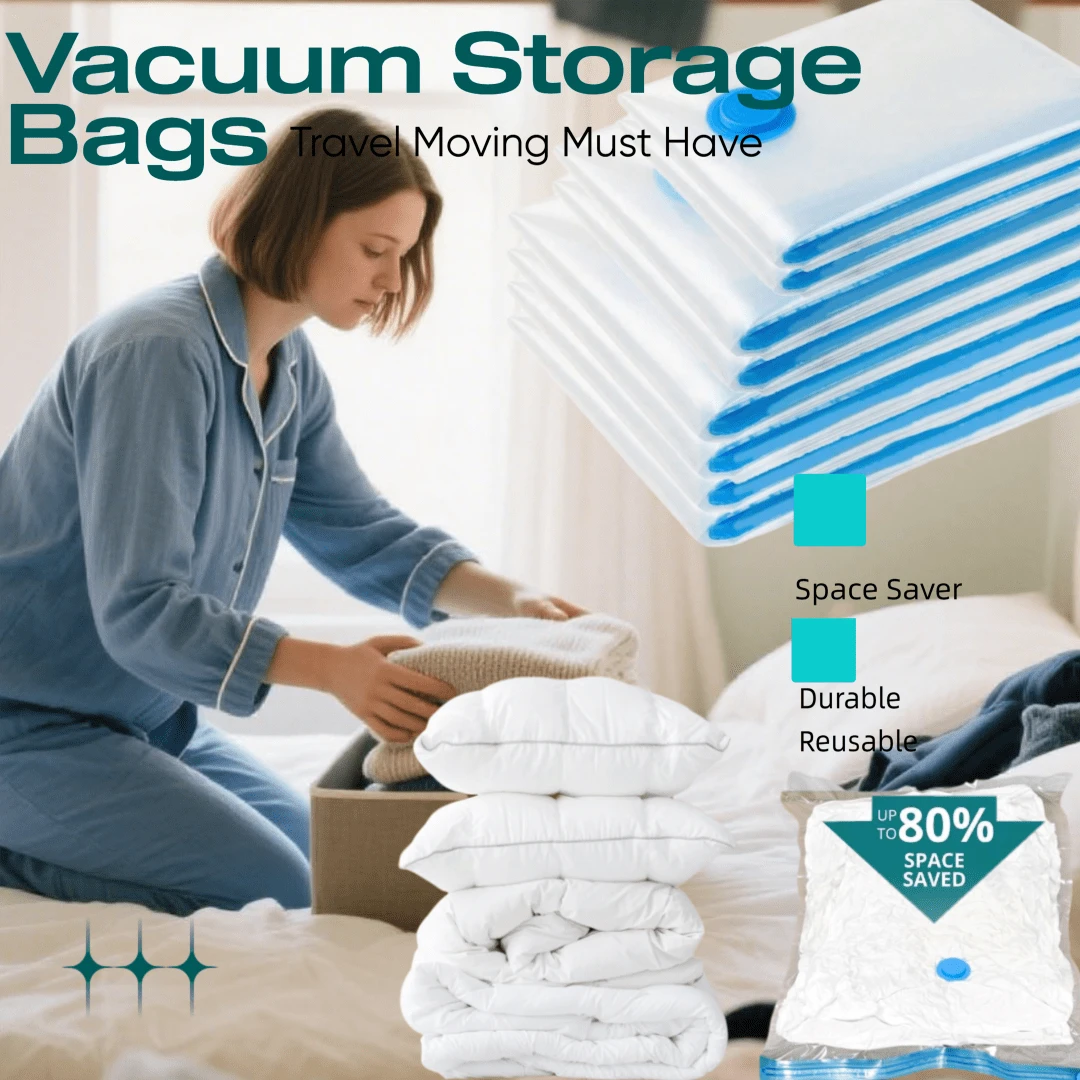 Vakuum-Aufbewahrungstaschen in mehreren Größen, extra große Vakuum-Versiegelungstaschen für Bettdecken, Bettwäsche, Decken-Organizer, platzsparende Taschen für Kleidung, Reise und Umzug, absolute Notwendigkeit