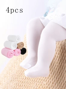 4 件套黑色、白色、粉色、卡其色婴幼儿女童天鹅绒光滑打底裤，舒适简约春夏秋冬，柔软亲肤 - 彩色 - 查看 1