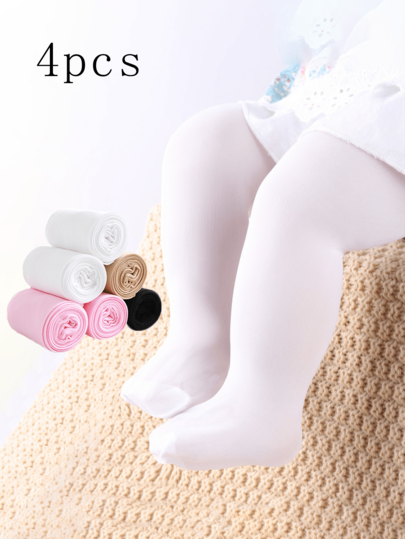 4 件套黑色、白色、粉色、卡其色婴幼儿女童天鹅绒光滑打底裤，舒适简约春夏秋冬，柔软亲肤