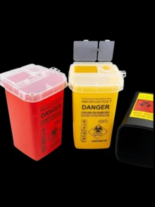 1L Caja de residuos de plástico para tatuajes, contenedor de suministros médicos desechables para microblading, accesorios de agujas y puntas para cejas - Multicolor - Ver 1