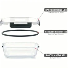 10/2pcs Set High Borosilicate Glass Food Storage & Meal Prep Containers Set With Airtight Lids - Microwave, Dishwasher, Oven & Freezer - Dark Grey - View 2