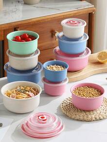 3-Piece Wheat Straw Bento Box Set - Microwave Safe, Lightweight And Durable Food Storage Containers For Fruits, Vegetables, Salads And More - Perfect For Schools, Cafeterias, Camping And The Beach! - 粉色 - 查看 1