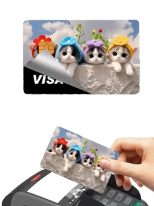 1 件卡通猫银行卡贴纸，PVC 防指纹耐用信用卡皮套，适用于交通卡、校园卡、借记卡、银行卡、信用卡的 DIY 装饰，返校用品