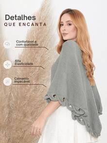 Women's Poncho Coat Knit Cape Elegant Blouse Winter Cold Warm Marrie Knit - 淺灰色 - View 2
