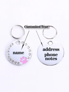 1 件个性化宠物狗/猫身份牌 - 刻有姓名和号码，饰有水晶钻石，圆形金属项圈标签，带有爪印设计，耐用的宠物身份牌，时尚、个性化狗牌，闪亮装饰，夏季配饰
