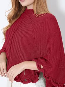 Women's Poncho Coat Knit Cape Elegant Blouse Winter Cold Warm Marrie Knit - 紅色 - 查看 6