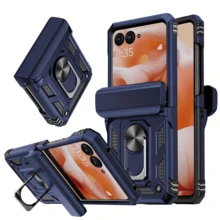 LeYi For Motoro Razr-2024 Case [   ]: With Hinge Cover, Heavy Duty Rugged Shockproof Cell Case Cover With Magnetic Ring Kickstand Funda Para Moto Razr 2024, Blue - Champagne - View 2
