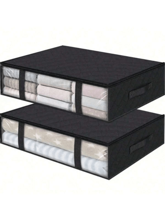 Black Non-Woven Fabric Underbed Storage Box Transparent Quilt Organizer Bag, Large Capacity Flat Clothes Storage Bin Bedroom, Organizer, Home Storage, For White T-Shirt Women, Black Pants Women, Ladies Winter Clothes, Dress, Winter Clothes For Ladies, Elegant Woman Dresses, White Shirt For Ladies, Long Sleeve, White Jumpsuit For Women, Spring Dresses For Women, Spring Outfits For Women, Spring, Spring Clothes, Minimalist, Summer Tops Storage