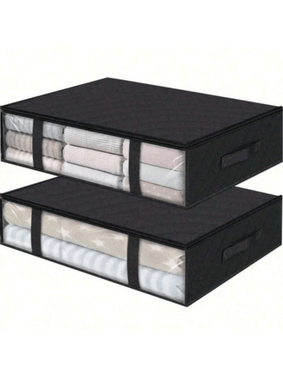 Black Non-Woven Fabric Underbed Storage Box Transparent Quilt Organizer Bag, Large Capacity Flat Clothes Storage Bin Bedroom, Organizer, Home Storage, For White T-Shirt Women, Black Pants Women, Ladies Winter Clothes, Dress, Winter Clothes For Ladies, Elegant Woman Dresses, White Shirt For Ladies, Long Sleeve, White Jumpsuit For Women, Spring Dresses For Women, Spring Outfits For Women, Spring, Spring Clothes, Minimalist, Summer Tops Storage