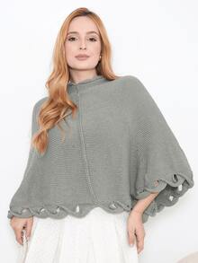 Women's Poncho Coat Knit Cape Elegant Blouse Winter Cold Warm Marrie Knit - 淺灰色 - View 5