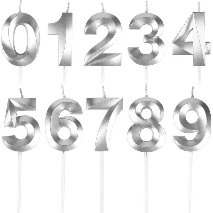 1支生日派对蛋糕装饰蜡烛，镀金数码银色精致生日蜡烛，婚礼和生日用品，家居和派对装饰 - 銀色 - 查看 1