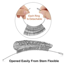 KLONKEE 27 piezas Juego de herramientas para medir el anillo, Varilla medidora de anillos, Herramientas de medición de anillos de acero de alta calidad, Tallas de anillo EE. UU. 0-13, 2 varillas reutilizables para medir el dedo (Tallas de anillo EE. UU. 1-17), Con lupa - Multicolor - Ver 7