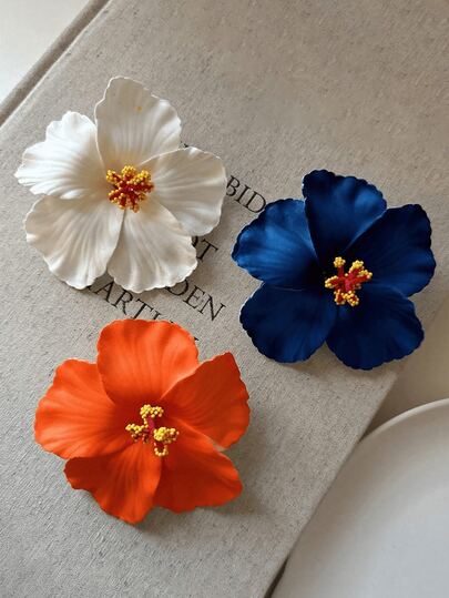 1/3pcs Women Blue, Orange And White Tie Dye Faux Flower Hair Clips, 9cm Diameter, Fashion Versatile, Elegant Elegant, Simple Minimalist Style Solid Color Side Clips, Suitable For Daily Outing, Casual Party, Commute, Vacation To Tie Hair, Braid, Ponytail, Bun, Wash Face And Makeup, Match Clothes ,Hair Accessory ,Summer Accessories,Travel, Claw Clips, Hair Slide, Hair Claws, Vacation Outfits Woman, Hair Accessories, Head Accesssories