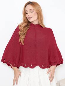 Women's Poncho Coat Knit Cape Elegant Blouse Winter Cold Warm Marrie Knit - 紅色 - 查看 5