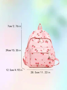 1pc, Versatile, Fashionable, High-Value, Niche Design, Casual, Cute, Sweet, Hand-Held Backpack, Fabric Letter Strawberry Print, Adjustable Shoulder Strap, Large Capacity, Multi-Pocket Backpack, Suitable For Women'S Daily Commuting And Going Out For Shopping And Play