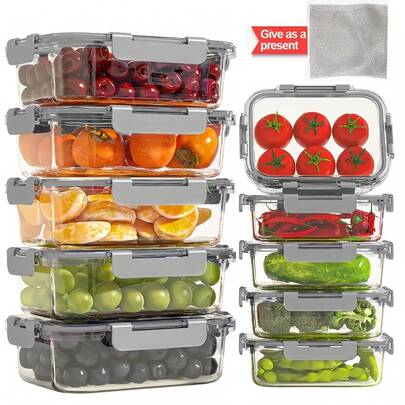 10/2pcs Set High Borosilicate Glass Food Storage & Meal Prep Containers Set With Airtight Lids - Microwave, Dishwasher, Oven & Freezer