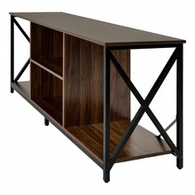 Soporte de TV para televisores de hasta 55.51 pulgadas, centro de entretenimiento multimedia de 3 niveles con estantes abiertos, mesa consola multimedia de TV con estante de barra de sonido para sala, marrón rústico - Marrón - Ver 3