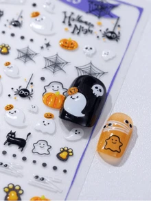 Halloween Ghost & Pumpkin Nail Stickers - Waterproof Nail Art Decals For Party - Multicolor - View 4