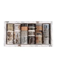 18 Rolls/Box, Vintage Decorative Washi Tape Set, Sticker Rolls With Different Patterns Such As Nature Scenery Flowers, Plants, Universe, Planets, Etc., For DIY Handmade Decoration Scrapbook Decoration As A Gift For Friends School Supplies,Back To School