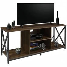 Soporte de TV para televisores de hasta 55.51 pulgadas, centro de entretenimiento multimedia de 3 niveles con estantes abiertos, mesa consola multimedia de TV con estante de barra de sonido para sala, marrón rústico - Marrón - Ver 1