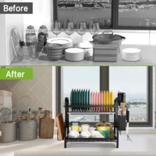 Stainless Steel Dish Drainer 2 Tiers Black - 黑色 - 查看 6