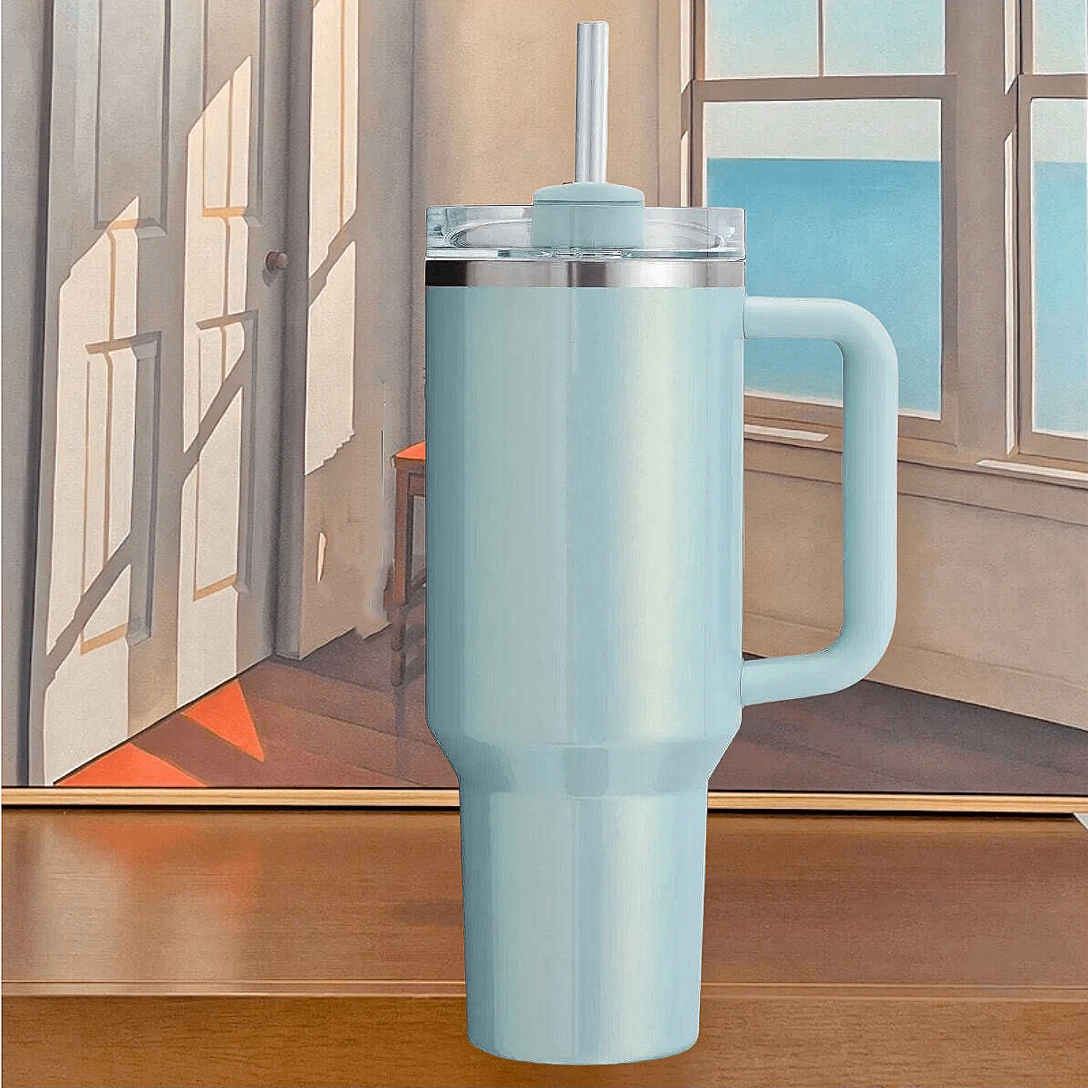 Compatible With Stanley Cup 40oz H2.0 Tumbler | Leak-Proof Double Wall Vacuum Insulated Stainless Steel Water Bottle,Hot/Cold Retention, Ergonomic Handle Travel Mug For Camping, Commuting, Gifts (Iced Coffee Ready)